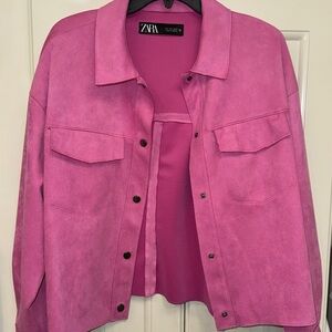 Zara Women's Vibrant Pink Faux Suede Jacket